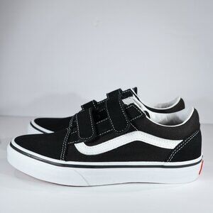 Vans Old Skool V Black White Suede Canvas Hook & Loop Sneakers Size 3 UY New